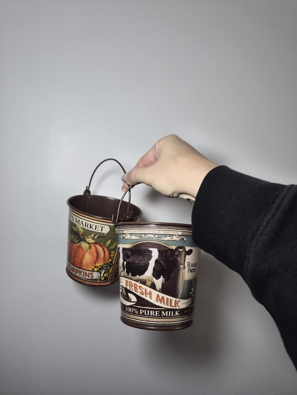 Farmers Market Decorative Metal Buckets - Brown Pumpkin & Cow Set Farmhouse - Picture 2 of 7